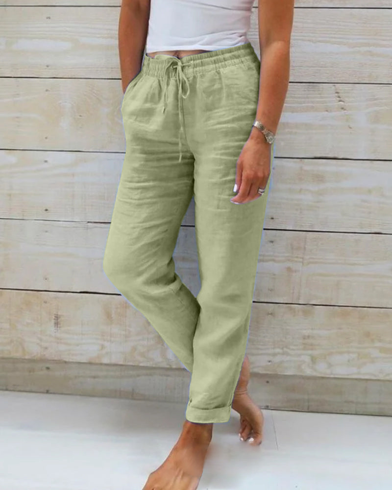 Elsa | Elasticated Waist Cotton and Linen Trousers - Premium Cargo Pants from Getdore - Shop now at Get Dore