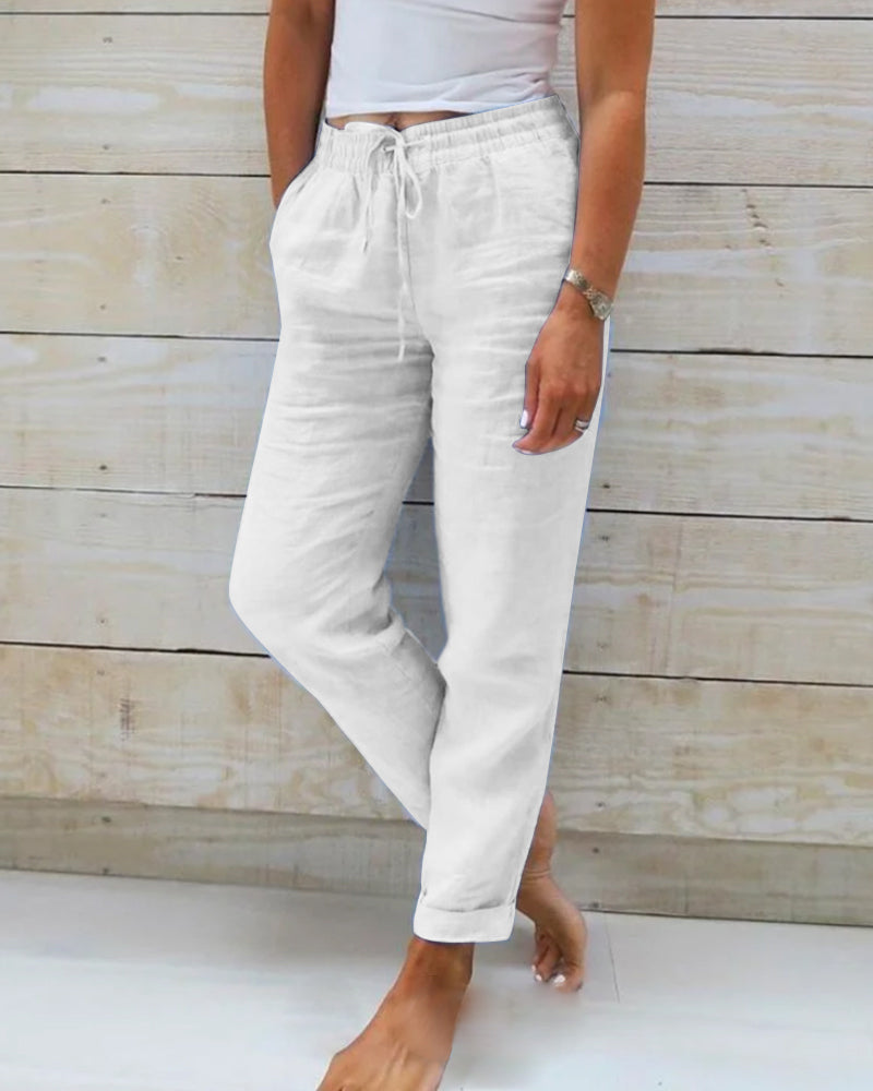 Elsa | Elasticated Waist Cotton and Linen Trousers - Premium Cargo Pants from Getdore - Shop now at Get Dore