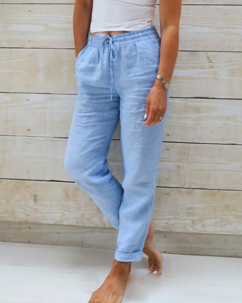 Elsa | Elasticated Waist Cotton and Linen Trousers - Premium Cargo Pants from Getdore - Shop now at Get Dore