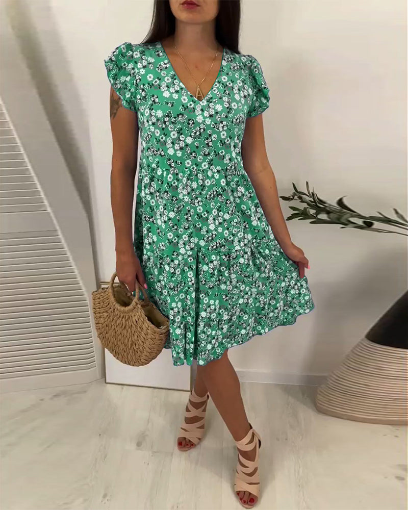 Eve | V-Neck Sleeveless Floral Midi Dress - Premium Dresses from Get Dore - Shop now at Get Dore