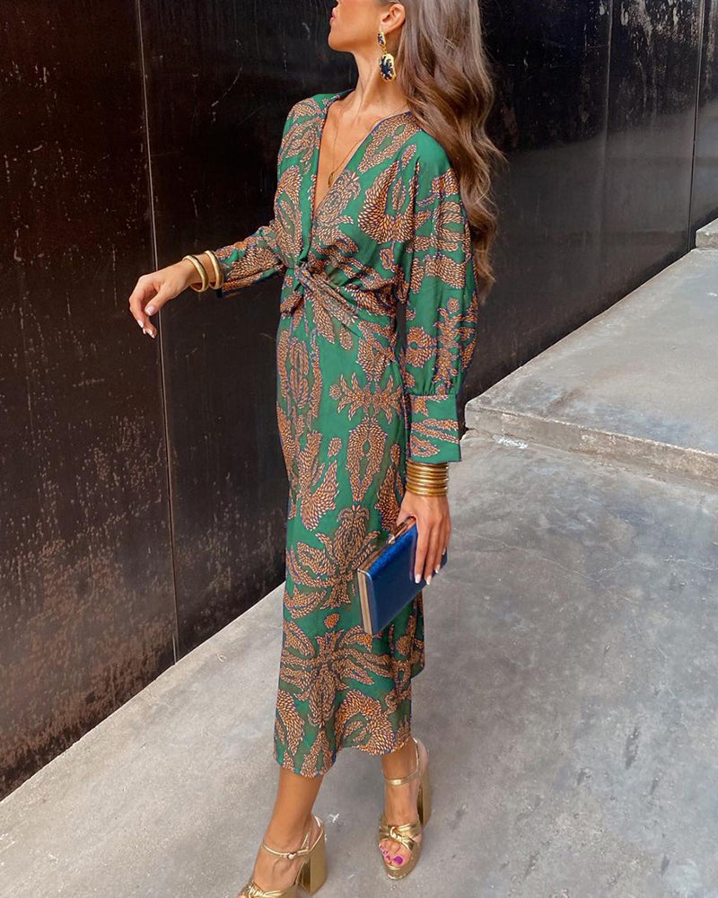 Maxime |  V-Neck Long-Sleeved Elegant Dress - Premium Dresses from Get Dore -   Shop now at Get Dore