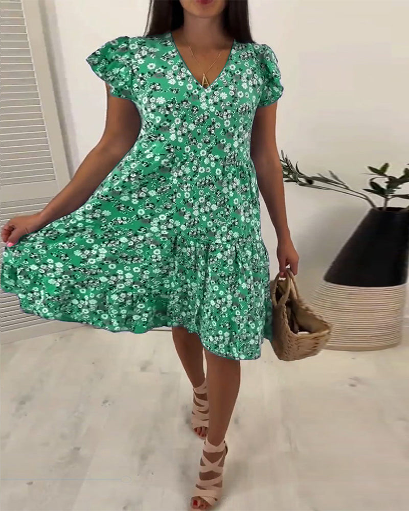 Eve | V-Neck Sleeveless Floral Midi Dress - Premium Dresses from Get Dore - Shop now at Get Dore