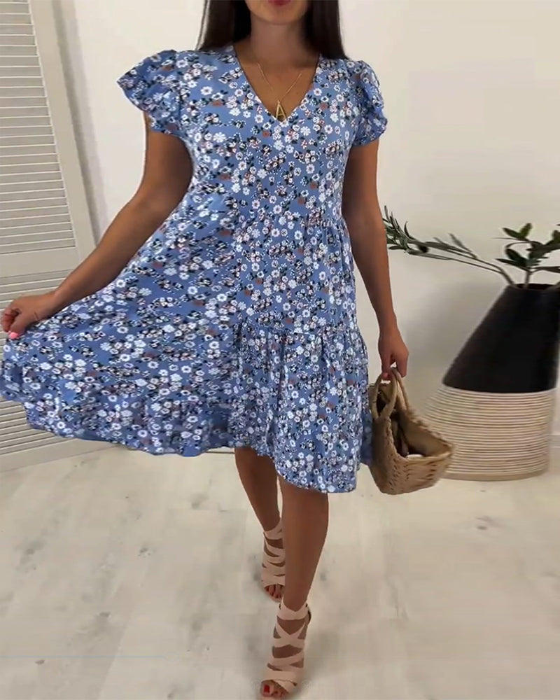 Eve | V-Neck Sleeveless Floral Midi Dress - Premium Dresses from Get Dore - Shop now at Get Dore