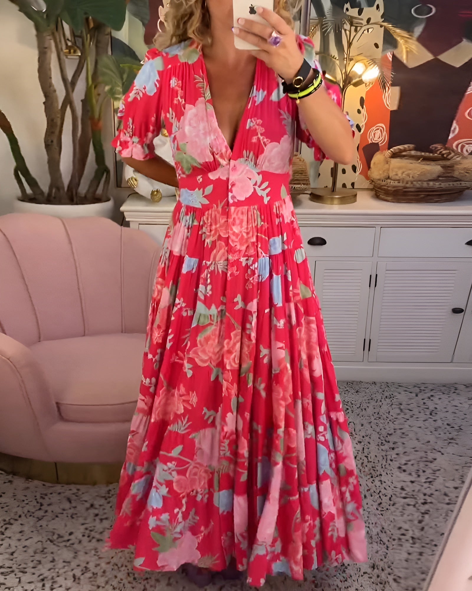 Amelie- Floral V-neck dress with pockets