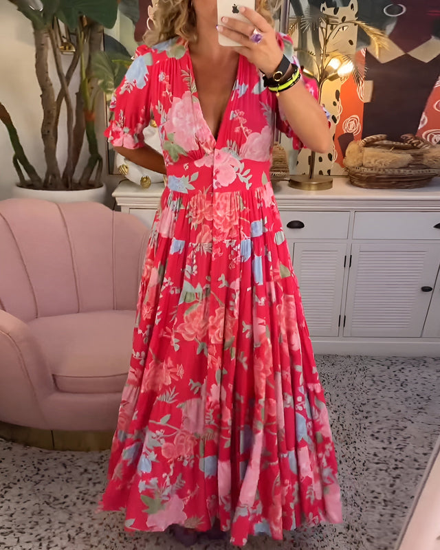 Amelie- Floral V-neck dress with pockets