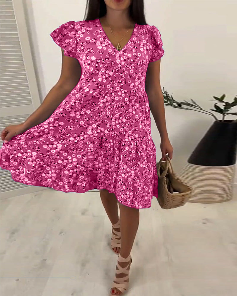 Eve | V-Neck Sleeveless Floral Midi Dress - Premium Dresses from Get Dore - Shop now at Get Dore