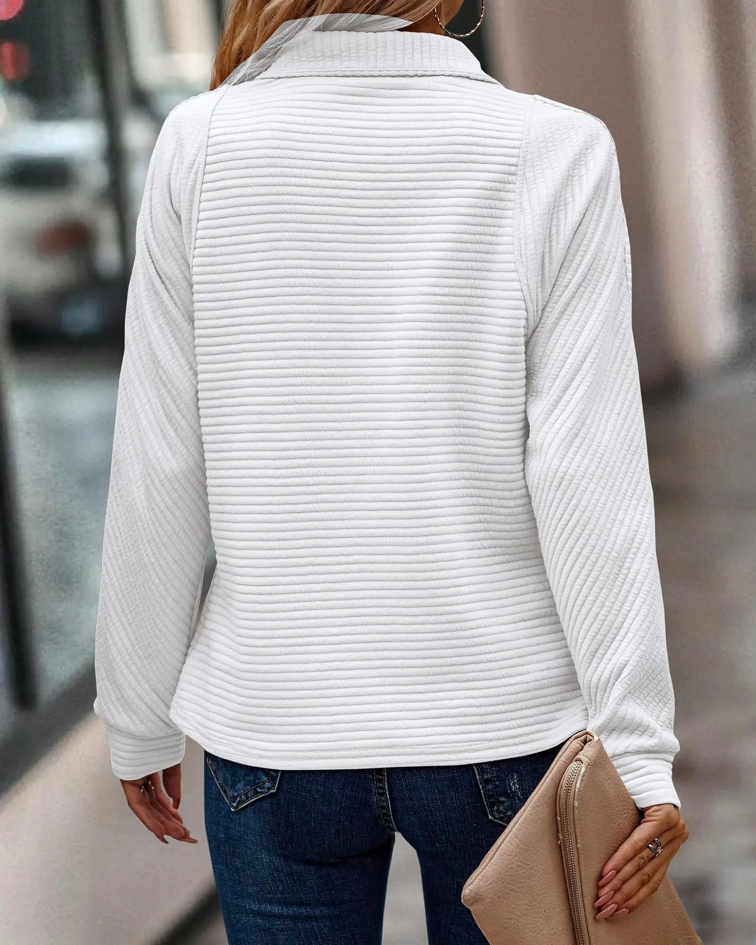 Dore™ | Women's Zippered V-Neck Sweater - Premium sweater from Dore London - Shop now at Dore London