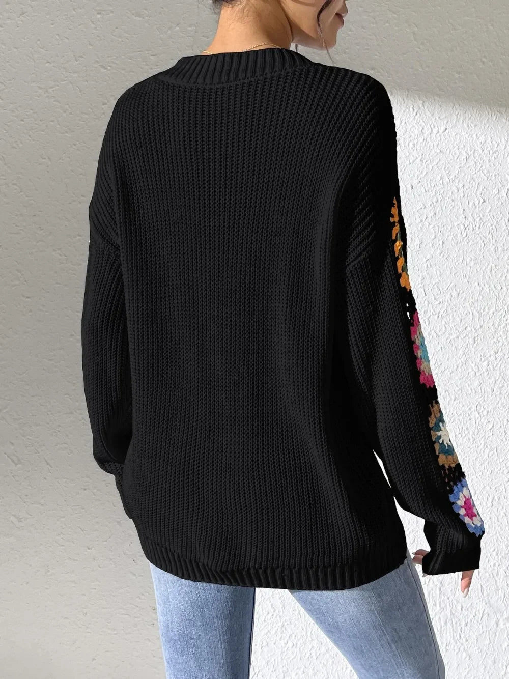 Kine | Floral Sleeve V-Neck Sweater - Premium Sweater from Get Dore - Shop now at Get Dore
