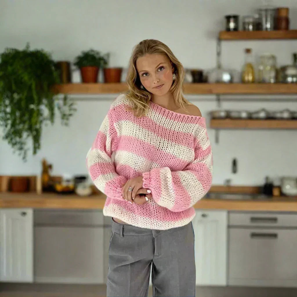 Clara | Fancy Knitted Striped Sweater - Premium sweater from Getdore - Shop now at Get Dore