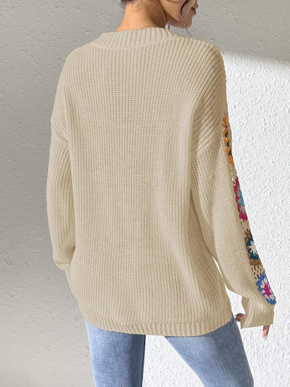 Kine | Floral Sleeve V-Neck Sweater - Premium Sweater from Get Dore - Shop now at Get Dore