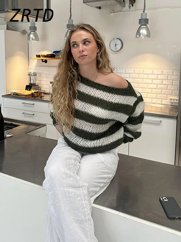 Clara | Fancy Knitted Striped Sweater - Premium sweater from Getdore - Shop now at Get Dore