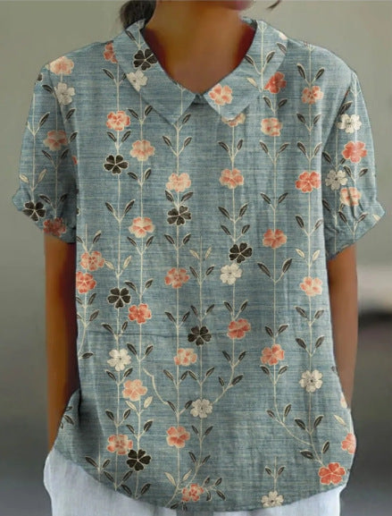Sabrina | Cotton-Linen Blouse with Pastoral Floral Pattern - Premium Damen - Shirt from Dore Londen - Shop now at Dore London