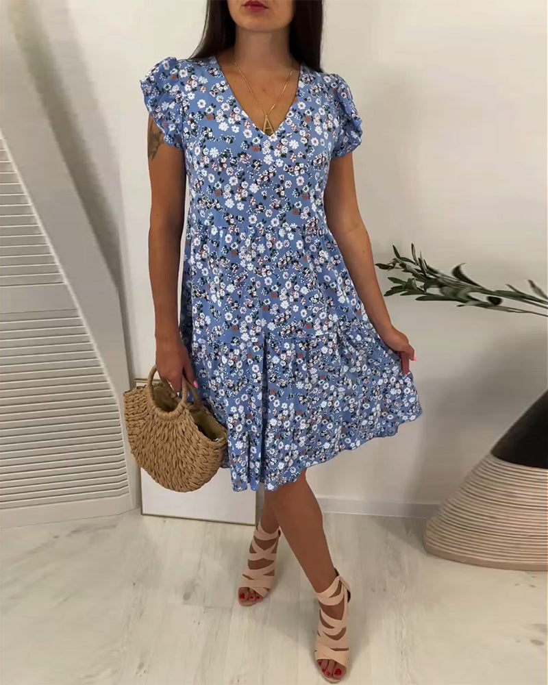 Eve | V-Neck Sleeveless Floral Midi Dress - Premium Dresses from Get Dore - Shop now at Get Dore