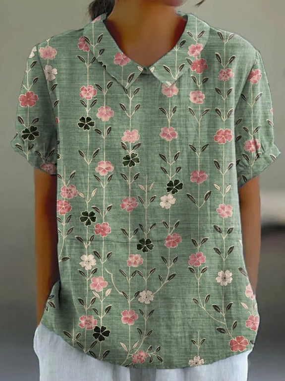 Sabrina | Cotton-Linen Blouse with Pastoral Floral Pattern - Premium Damen - Shirt from Dore Londen - Shop now at Dore London