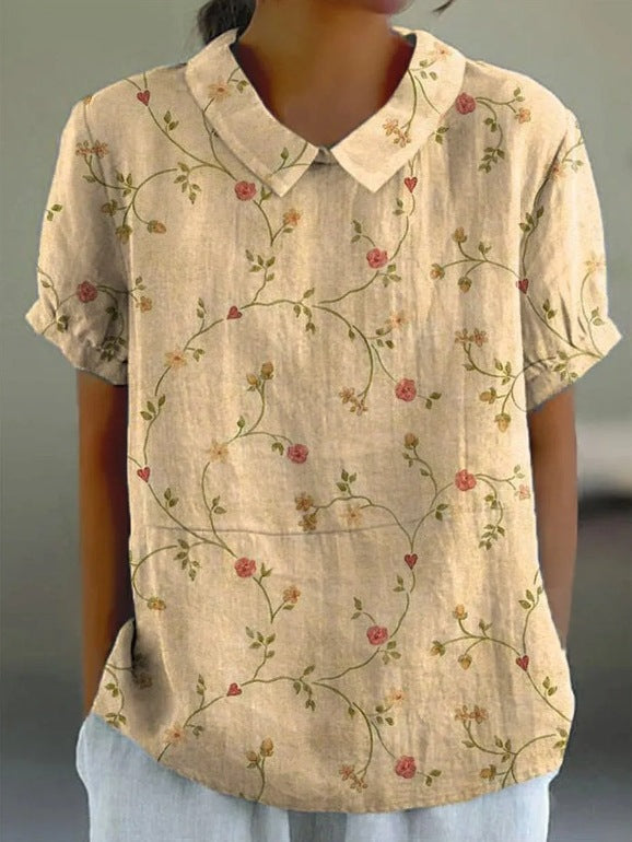 Sabrina | Cotton-Linen Blouse with Pastoral Floral Pattern - Premium Damen - Shirt from Dore Londen - Shop now at Dore London