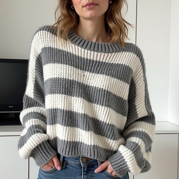 Clara | Fancy Knitted Striped Sweater - Premium sweater from Getdore - Shop now at Get Dore