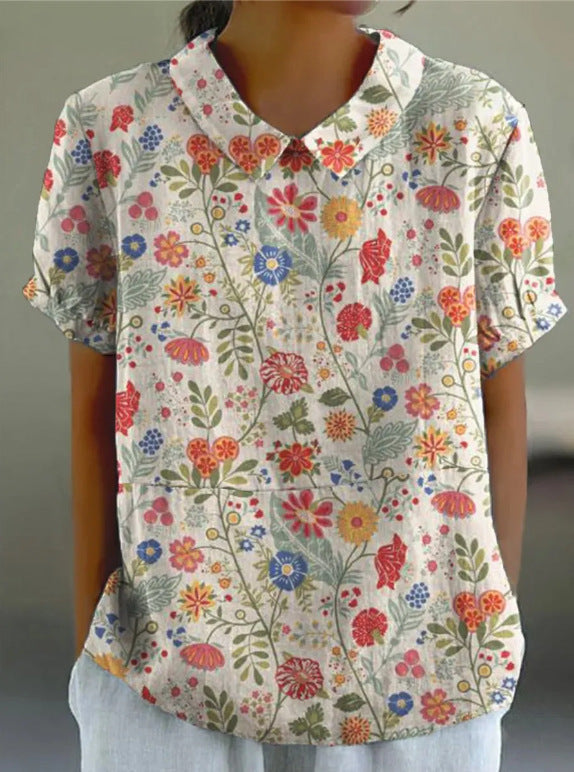 Sabrina | Cotton-Linen Blouse with Pastoral Floral Pattern - Premium Damen - Shirt from Dore Londen - Shop now at Dore London