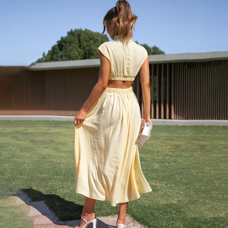 Diana | High Neck Pleated Dress - Premium Vestido from Dore Londen - Shop now at Dore London