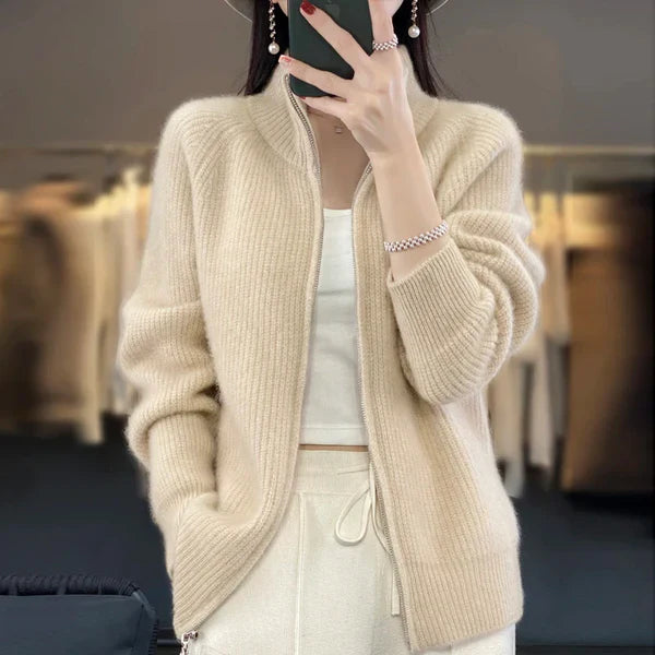 Wool Cardigan With Zipper - Premium wool sweater from Get Dore - Shop now at Get Dore