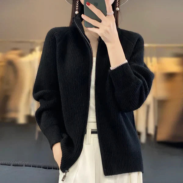 Wool Cardigan With Zipper - Premium wool sweater from Get Dore - Shop now at Get Dore