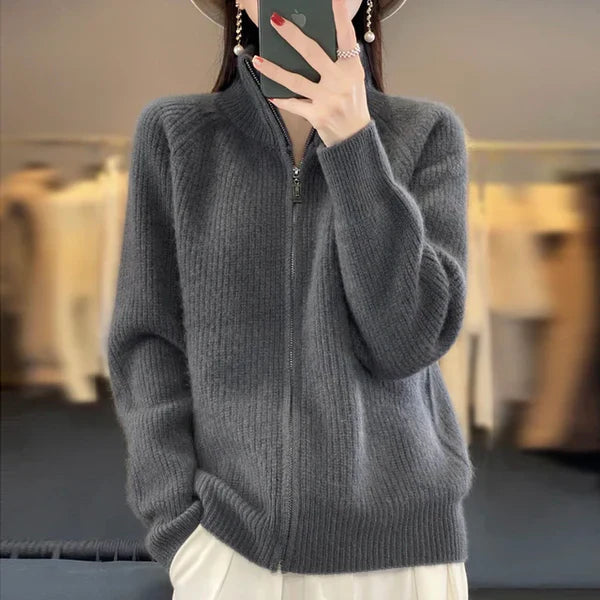 Wool Cardigan With Zipper - Premium wool sweater from Get Dore - Shop now at Get Dore