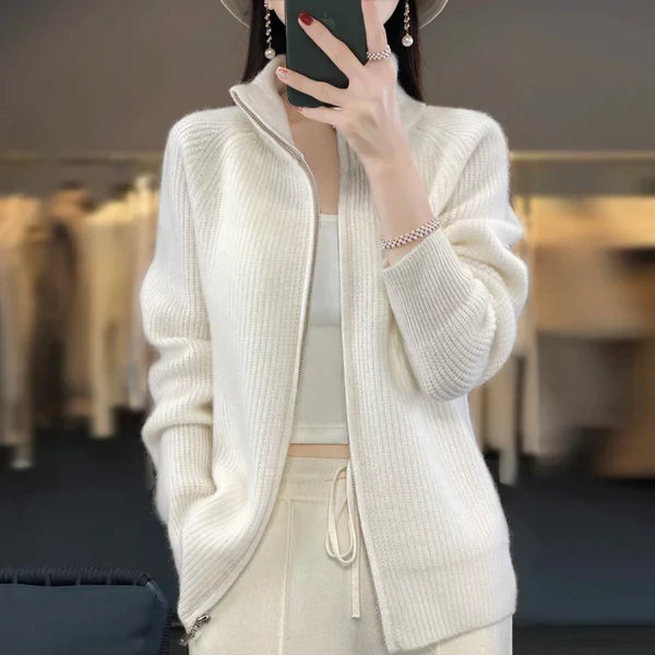 Wool Cardigan With Zipper - Premium wool sweater from Get Dore - Shop now at Get Dore