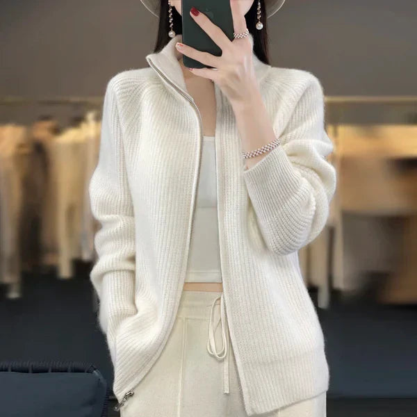 Wool Cardigan With Zipper - Premium wool sweater from Get Dore - Shop now at Get Dore