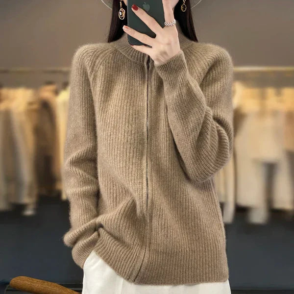 Wool Cardigan With Zipper - Premium wool sweater from Get Dore - Shop now at Get Dore
