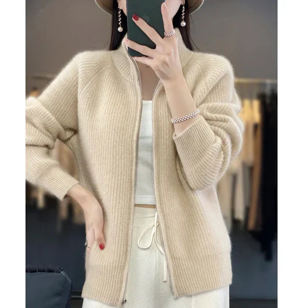 Wool Cardigan With Zipper - Premium wool sweater from Get Dore - Shop now at Get Dore