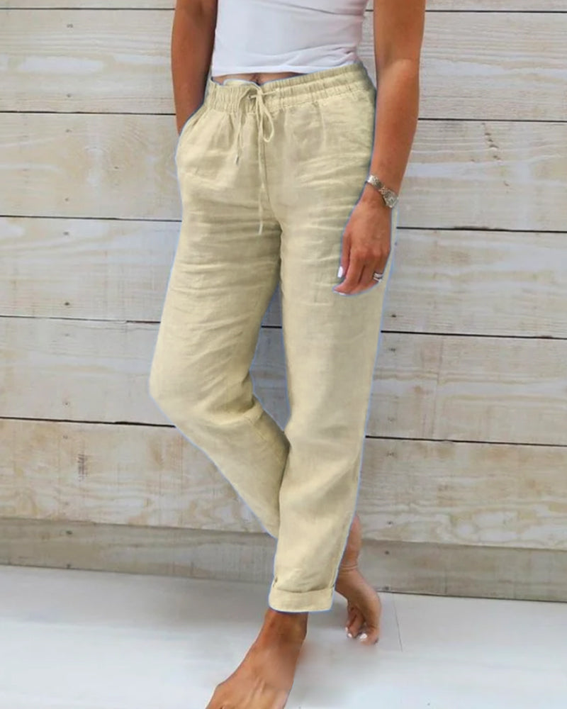 Elsa | Elasticated Waist Cotton and Linen Trousers - Premium Cargo Pants from Getdore -   Shop now at Get Dore