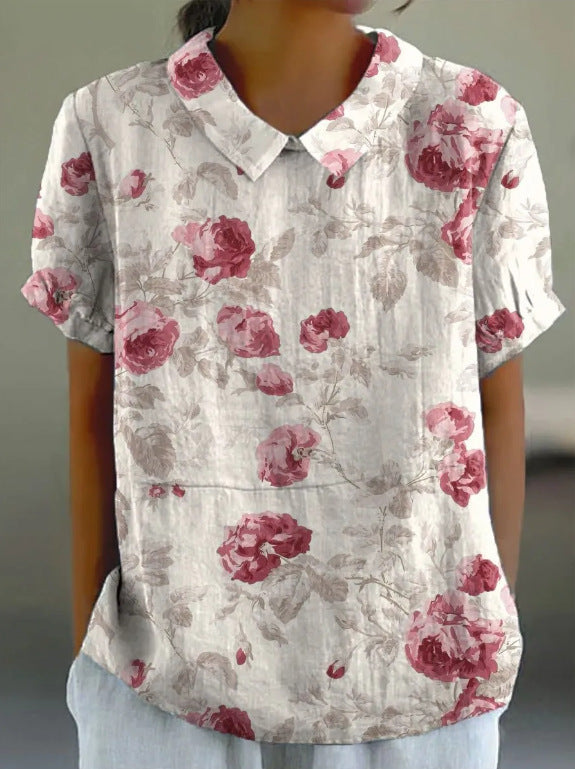 Sabrina | Cotton-Linen Blouse with Pastoral Floral Pattern - Premium Damen - Shirt from Dore Londen -   Shop now at Dore London