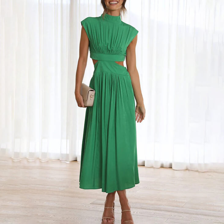 Diana | High Neck Pleated Dress - Premium Vestido from Dore Londen -   Shop now at Dore London