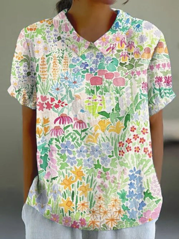 Sabrina | Cotton-Linen Blouse with Pastoral Floral Pattern - Premium Damen - Shirt from Dore Londen -   Shop now at Dore London